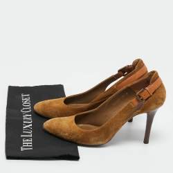 Pre Owned Ralph Lauren Brown Suede SIde Buckle Round Toe Pumps Size 39