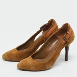Pre Owned Ralph Lauren Brown Suede SIde Buckle Round Toe Pumps Size 39