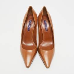 Pre Owned Ralph Lauren Collection Size 39 Brown Leather Pointed Toe  Pumps