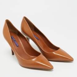 Pre Owned Ralph Lauren Collection Size 39 Brown Leather Pointed Toe  Pumps