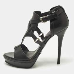 Pre Owned Ralph Lauren Collection Size 39 Black Leather Ankle Strap Sandals