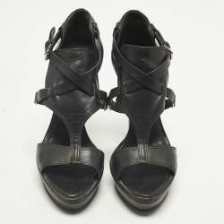 Pre Owned Ralph Lauren Collection Size 39 Black Leather Ankle Strap Sandals