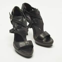 Pre Owned Ralph Lauren Collection Size 39 Black Leather Ankle Strap Sandals