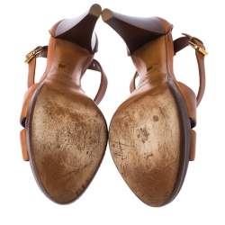 Pre Owned Ralph Lauren Collection Brown Leather Strappy Platform Sandals Size 40