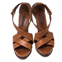 Pre Owned Ralph Lauren Collection Brown Leather Strappy Platform Sandals Size 40