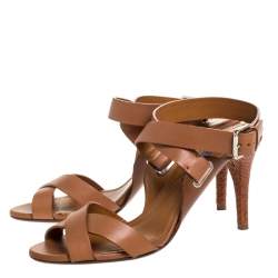 Pre Owned Ralph Lauren Collection Brown Leather Strappy Platform Sandals Size 40.5