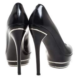 Pre Owned Ralph Lauren Black Leather Platform Pumps Size 39.5