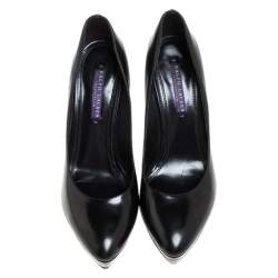 Pre Owned Ralph Lauren Black Leather Platform Pumps Size 39.5