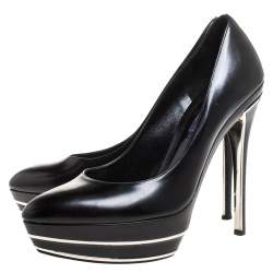 Pre Owned Ralph Lauren Black Leather Platform Pumps Size 39.5