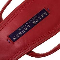 Pre Owned Ralph Lauren Collection Red Leather Horsebit And Buckle Detail Ankle Strap Sandals Size 39