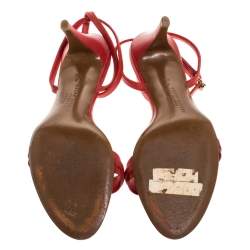 Pre Owned Ralph Lauren Collection Red Leather Horsebit And Buckle Detail Ankle Strap Sandals Size 39