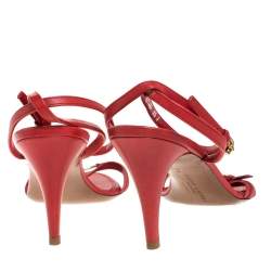 Pre Owned Ralph Lauren Collection Red Leather Horsebit And Buckle Detail Ankle Strap Sandals Size 39