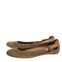 Pre Owned Ralph Lauren Collection Brown Suede and Leather Ballet Flats Size 41