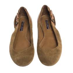 Pre Owned Ralph Lauren Collection Brown Suede and Leather Ballet Flats Size 41