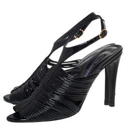 Pre Owned Ralph Lauren Black Patent Leather Ankle Strap Sandals Size 37.5