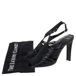 Pre Owned Ralph Lauren Black Patent Leather Ankle Strap Sandals Size 37.5