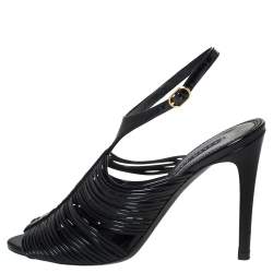 Pre Owned Ralph Lauren Black Patent Leather Ankle Strap Sandals Size 37.5