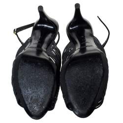 Pre Owned Ralph Lauren Black Patent Leather Ankle Strap Sandals Size 37.5