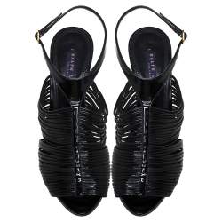 Pre Owned Ralph Lauren Black Patent Leather Ankle Strap Sandals Size 37.5