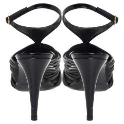 Pre Owned Ralph Lauren Black Patent Leather Ankle Strap Sandals Size 37.5