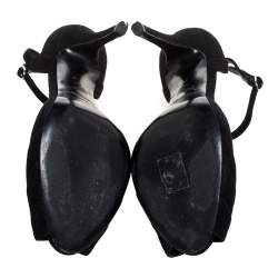 Pre Owned Ralph Lauren Collection Black Suede Leather Cut Out T-Strap Sandals Size 38.5