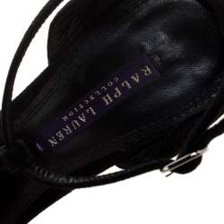 Pre Owned Ralph Lauren Collection Black Suede Leather Cut Out T-Strap Sandals Size 38.5