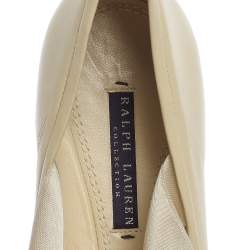 Pre Owned Ralph Lauren White Leather Bow Ankle Wrap Ballet Flats Size 41