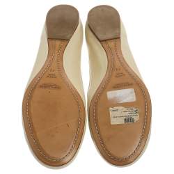 Pre Owned Ralph Lauren White Leather Bow Ankle Wrap Ballet Flats Size 41