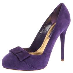 Ralph Lauren Collection Purple Suede Bow Detail Platform Pumps Size 38