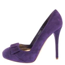 Ralph Lauren Collection Purple Suede Bow Detail Platform Pumps Size 38