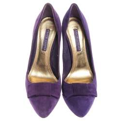 Ralph Lauren Collection Purple Suede Bow Detail Platform Pumps Size 38