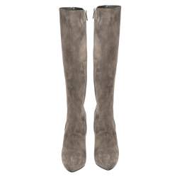 Pre Owned Ralph Lauren Grey Suede Heel High Boots Size 38.5