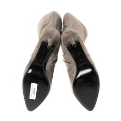 Pre Owned Ralph Lauren Grey Suede Heel High Boots Size 38.5