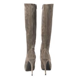 Pre Owned Ralph Lauren Grey Suede Heel High Boots Size 38.5