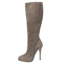 Grey suede clearance high heel boots