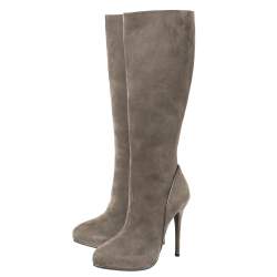 Pre Owned Ralph Lauren Grey Suede Heel High Boots Size 38.5