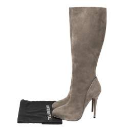Pre Owned Ralph Lauren Grey Suede Heel High Boots Size 38.5