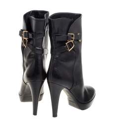 Pre Owned Ralph Lauren Collection Black Leather Ankle Boots Size 41
