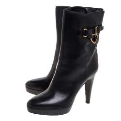 Pre Owned Ralph Lauren Collection Black Leather Ankle Boots Size 41