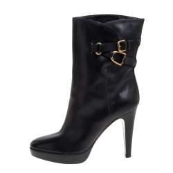 Pre Owned Ralph Lauren Collection Black Leather Ankle Boots Size 41