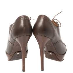 Ralph Lauren Brown Leather Brogue Platform Booties Size 38.5
