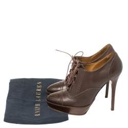 Ralph Lauren Brown Leather Brogue Platform Booties Size 38.5