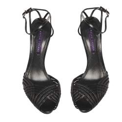 Pre Owned Ralph Lauren Collection Black Leather Peep Toe Ankle Wrap Sandals Size 38