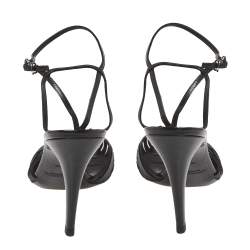 Pre Owned Ralph Lauren Collection Black Leather Peep Toe Ankle Wrap Sandals Size 38