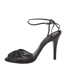 Pre Owned Ralph Lauren Collection Black Leather Peep Toe Ankle Wrap Sandals Size 38