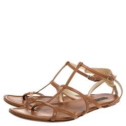 Pre Owned Ralph Lauren Brown Leather Caged Flat Sandals Size 40