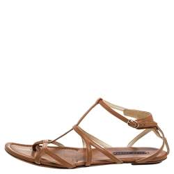 Pre Owned Ralph Lauren Brown Leather Caged Flat Sandals Size 40