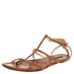 Pre Owned Ralph Lauren Brown Leather Caged Flat Sandals Size 40