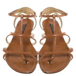 Pre Owned Ralph Lauren Brown Leather Caged Flat Sandals Size 40