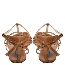 Pre Owned Ralph Lauren Brown Leather Caged Flat Sandals Size 40